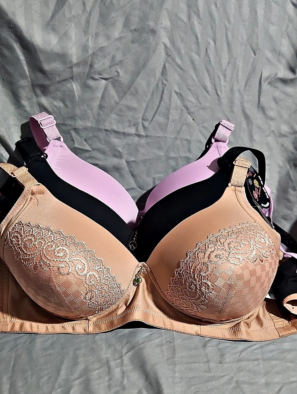 Rose Intimate Lace Bra in Peach, Black And Purple. Size 40D NWT